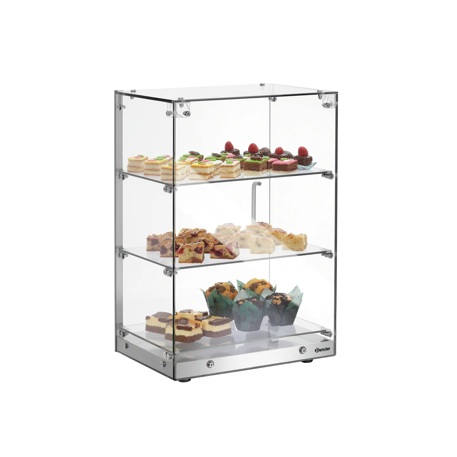 Bartscher 700357 Buffetvitrine 3850 3E-K Ansicht Komplett mit Essen Bartscher 700357 Buffetvitrine 3850 3E-K Ansicht Komplett mit Essen, glasvitrine, baksetische, ausstellungsregal, dessert display, multi level