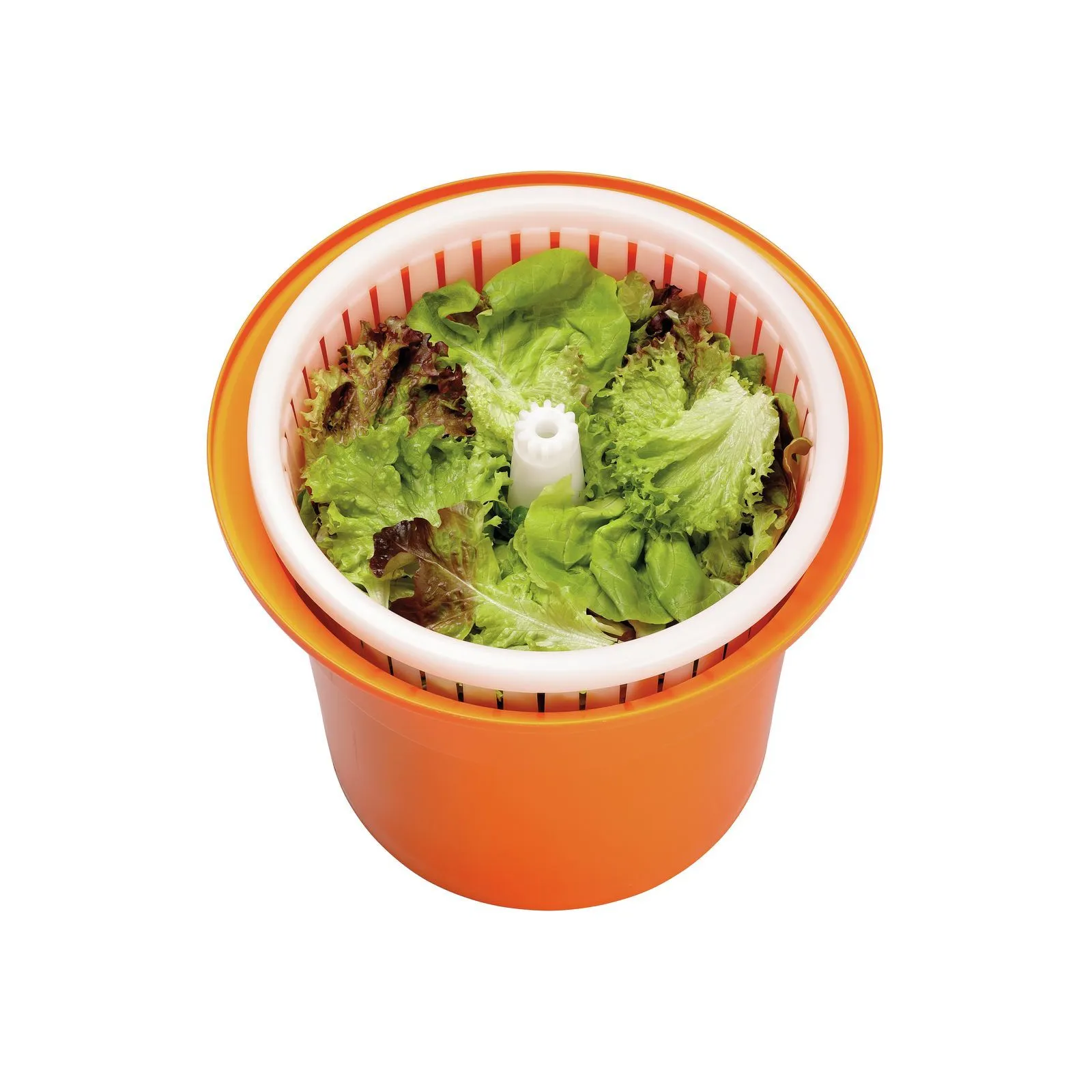 Bartscher 120709 Salatschleuder K1-25L Ansicht von oben, offener Deckel, mit Salat, Salat, Korb, Küchenhelfer, Gemüse, Frisch