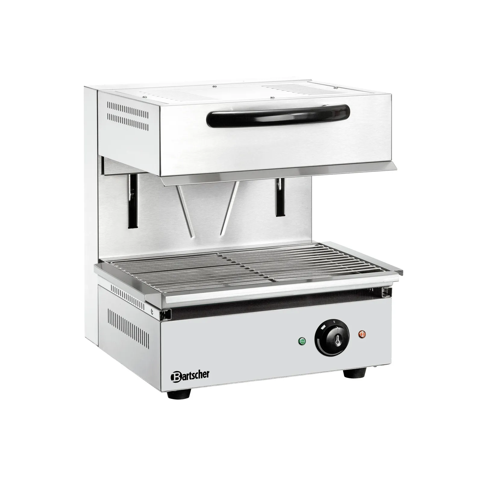 Bartscher 151510 Lift-Salamander 500-1Z Ansicht Komplett, Gasgrill, Grill aus Metall, Metallische Oberfläche, Ablaufschale, regulierbare Thermostat