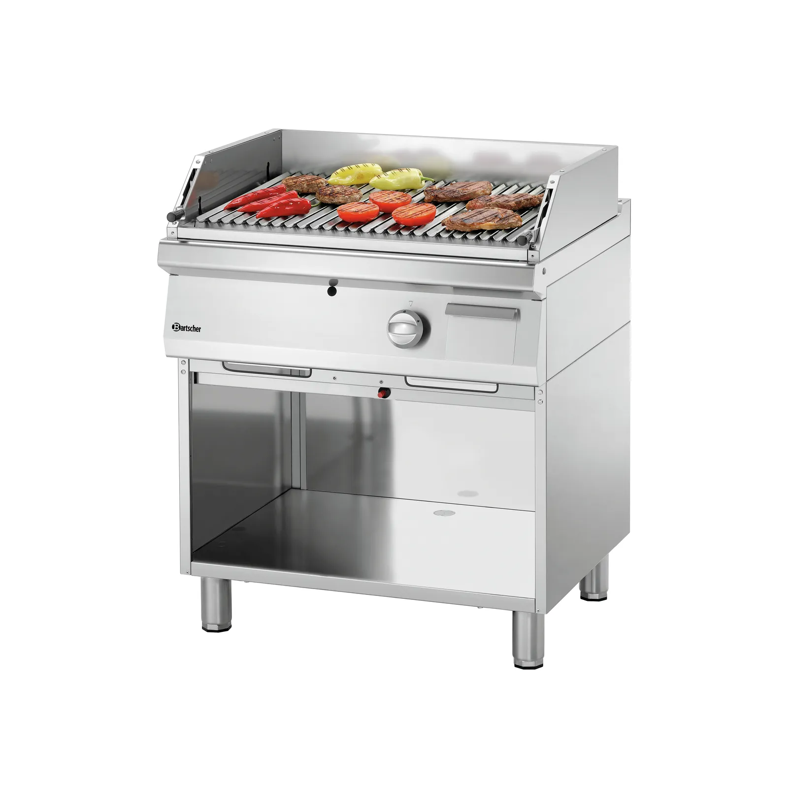 Bartscher 2856311 Lavasteingrill 700VR G180 Ansicht Komplett mit Essen, Grill, Gasgrill, Stainlessstahl, Grillrost, Schublade