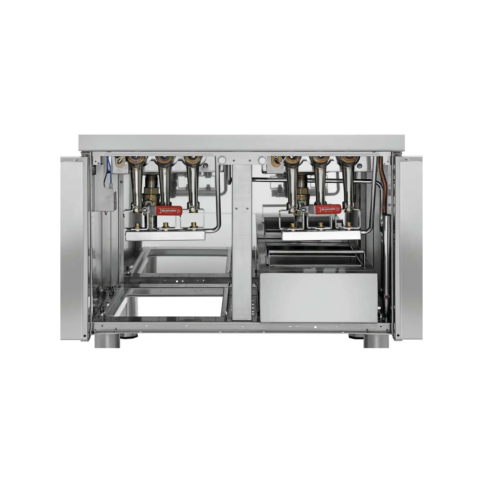 Bartscher 2859271 Fritteuse Gas 700 B800 2x15L Ansicht von hinten, innen, industrielleAusruestung, maschinen, verkabelung, ventile, metallischerSchrank