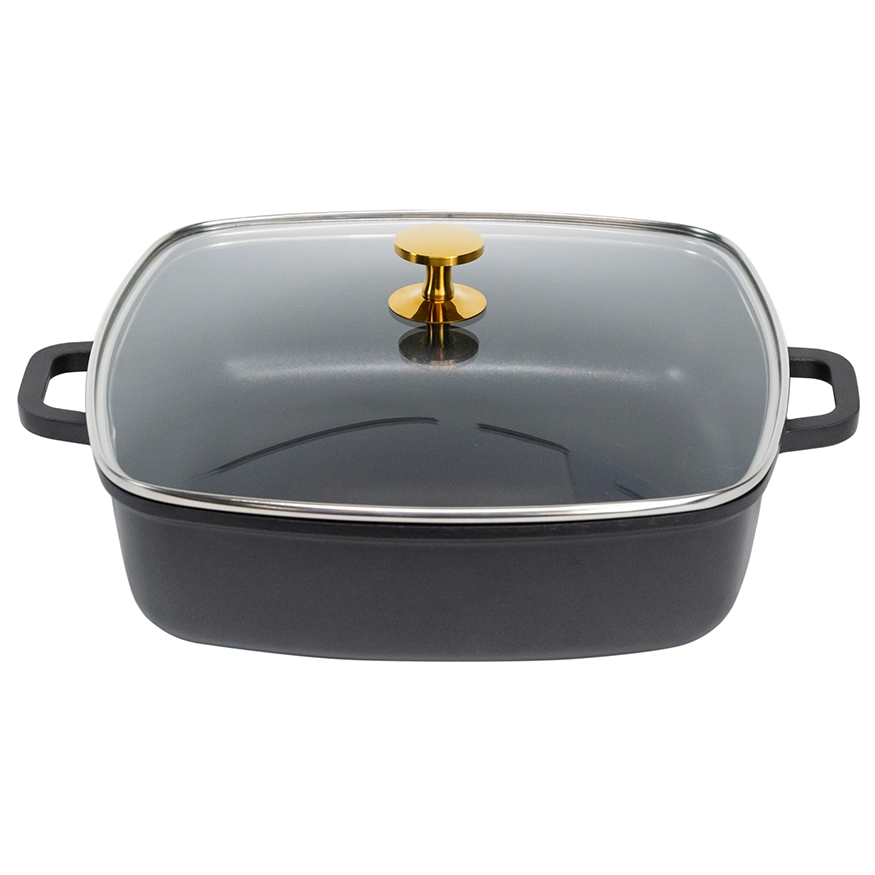 Contacto Pfanne quadratisch 6984 288 schwarz gold   Contacto AluChef Pfanne quadratisch mit goldfarbenem Knopfgriff schwarz 6984288